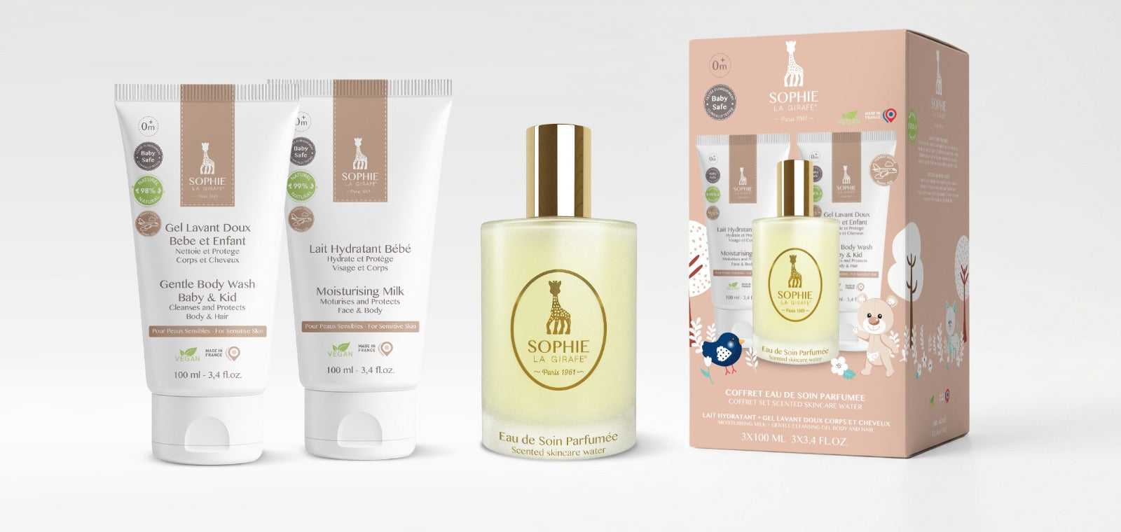 Coffret Eau de Soin 100ml + Lait Hydratant 100ml + Gel lavant doux 100ml